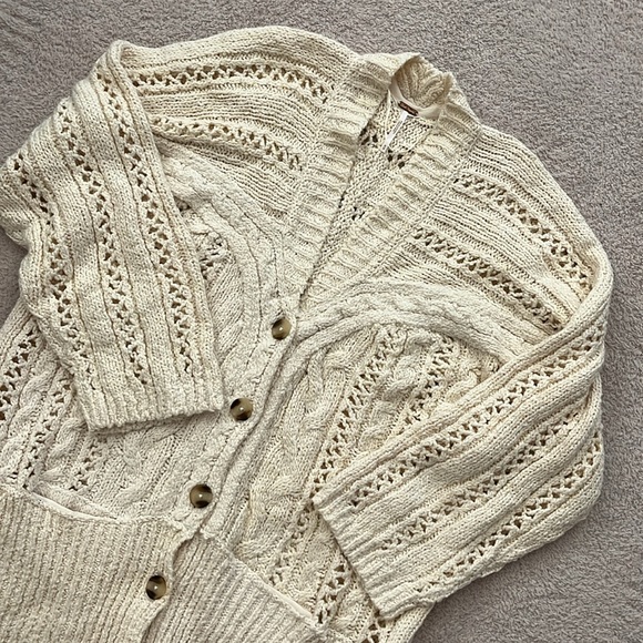 NEW Free People - Cable Stitch Cardigan, Ivory Size Medium - Picture 5 of 9